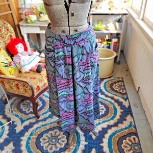 Vintage 80’s Jessica Scott Abstract Geo Print Midi Skirt Front Pockets Size Med